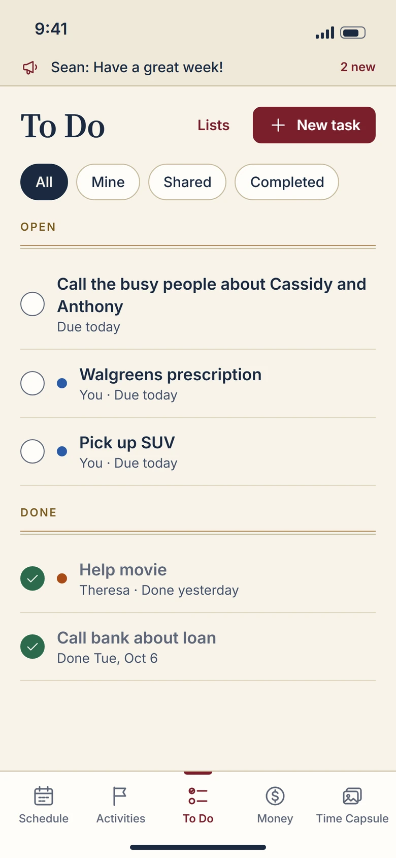 To Do screen